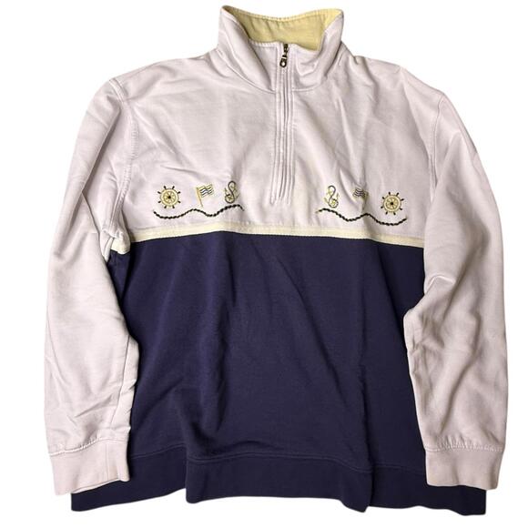 BonWorth Tops - White Navy BonWorth Quarter Zip Pullover Size S Petite